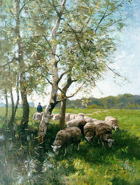 Willem Steelink jr. | Herder met zijn kudde, olieverf op doek, 41,3 x 31,6 cm, gesigneerd r.o.