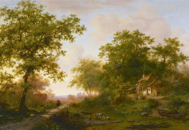 Frederik Marinus Kruseman | Zomers landschap, olieverf op doek, 45,0 x 64,7 cm, gesigneerd l.o. en gedateerd 1873