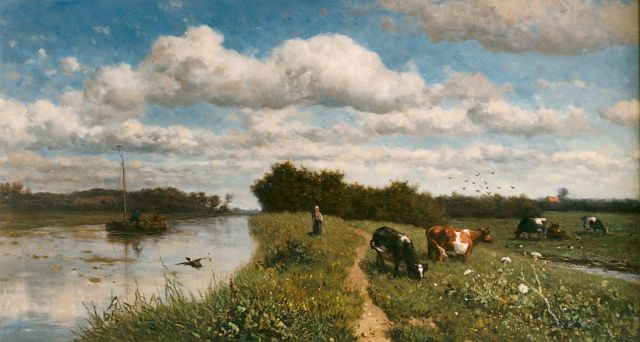 Willem Roelofs | Boerenlandschap, olieverf op paneel, 35,3 x 63,2 cm, gesigneerd r.o. en te dateren 1867