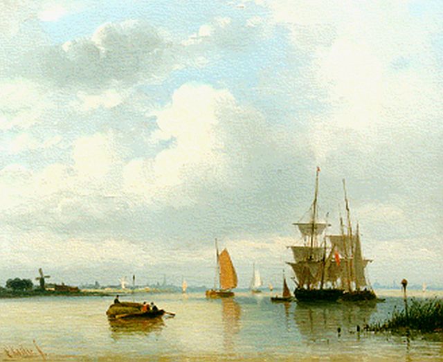 Everhardus Koster | Schepen in een riviermonding, olieverf op paneel, 17,8 x 22,1 cm, gesigneerd l.o.