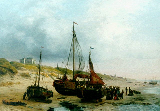 Troost W.  | Visafslag op het strand van Scheveningen, olieverf op doek 54,7 x 77,5 cm, gesigneerd l.o.