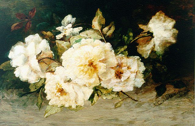 Clara Stenis-Breuer | Stilleven van gele rozen, olieverf op paneel, 35,7 x 53,2 cm, gesigneerd r.o.
