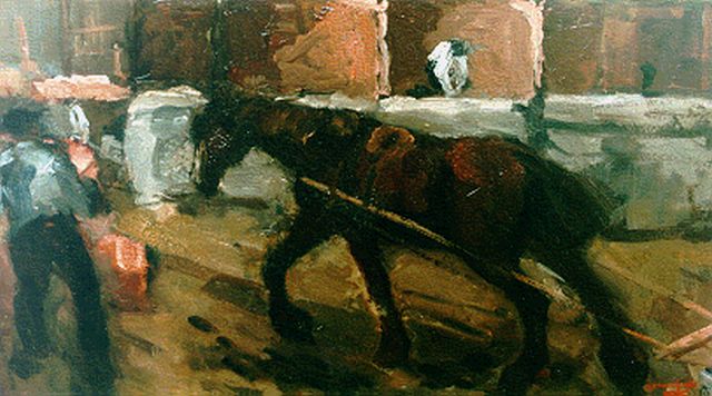 Marie Henri Mackenzie | Bouwplaats, olieverf op schildersboard, 24,5 x 42,5 cm, gesigneerd r.o.