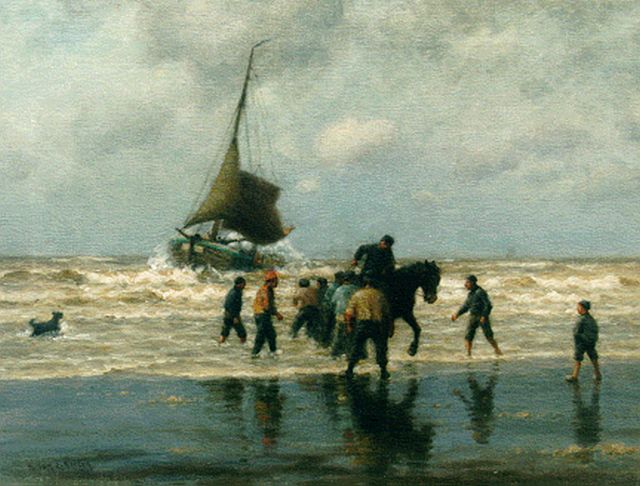 William Edward Norton | De aankomst van een vissersboot, olieverf op doek, 46,0 x 61,0 cm, gesigneerd l.o.