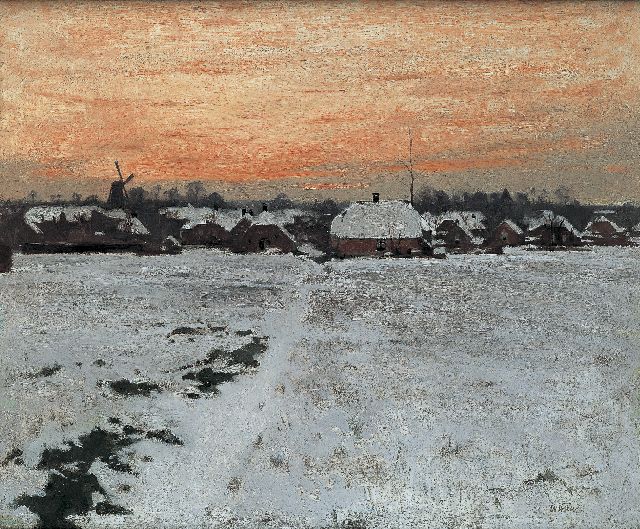 Willem Witsen | Winteravond in Ede, olieverf op doek, 45,0 x 54,0 cm, gesigneerd r.o. en te dateren ca. 1895