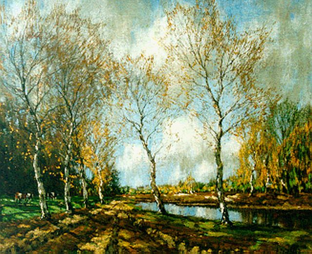 Arnold Marc Gorter | Herfstlandschap met berkenbomen, olieverf op doek, 46,3 x 56,2 cm, gesigneerd r.o.
