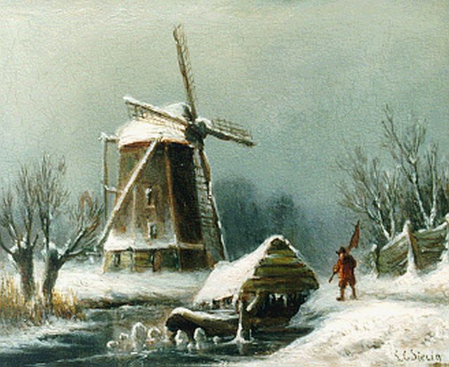 Louis Sierich | Winterlandschap met molen, olieverf op paneel, 13,3 x 16,4 cm, gesigneerd r.o.
