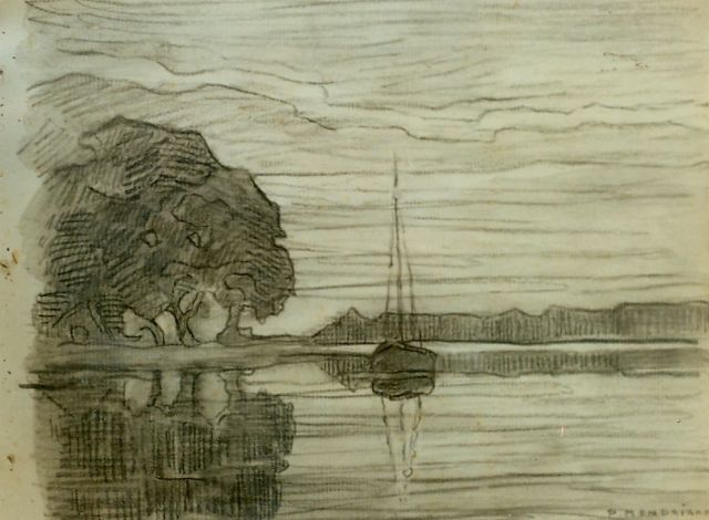 Piet Mondriaan | Zicht op de Amstel, potlood op papier, 19,0 x 25,0 cm, gesigneerd r.o.
