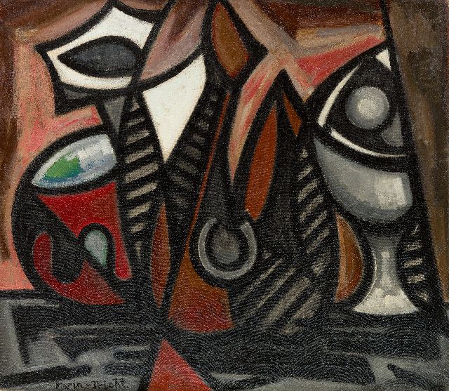 Tricht M. van | Stilleven, olieverf op doek 67,8 x 78,2 cm, gesigneerd l.o. en gedateerd 1959