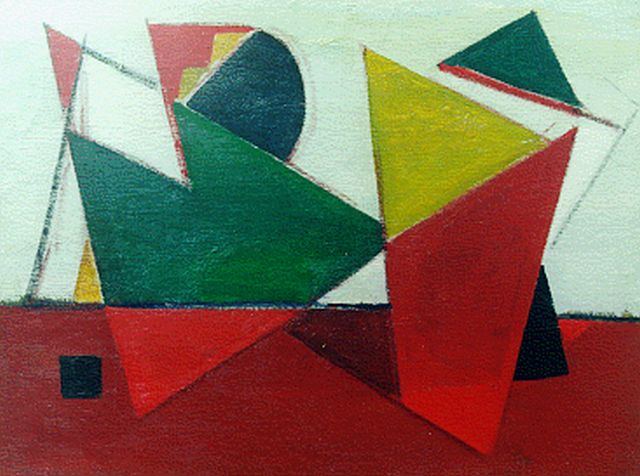 Jan Kagie | Abstracte compositie, olieverf op doek, 58,6 x 78,7 cm, gesigneerd r.o.