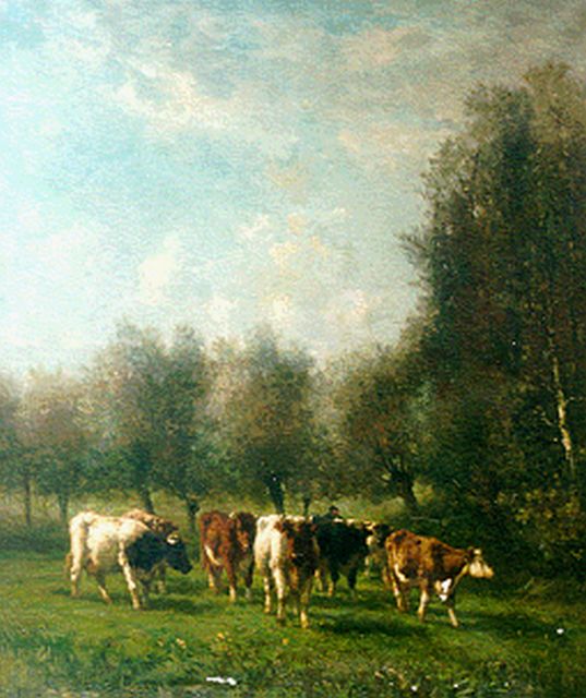 Jan Vrolijk | Weidelandschap met koeien onder de bomen, olieverf op doek, 120,0 x 100,2 cm, gesigneerd l.o.