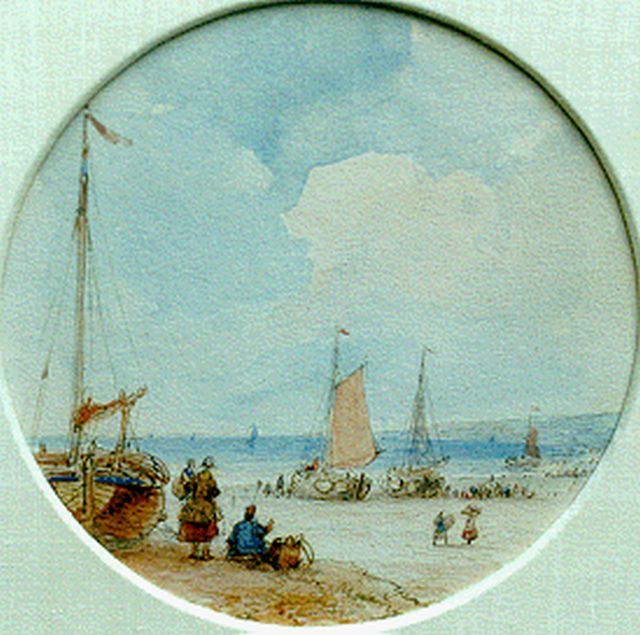 Andreas Schelfhout | Aankomst van de vloot, potlood en aquarel op papier, 11,5 cm