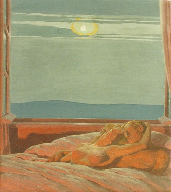 Willem Muller | Slapend echtpaar, olieverf op doek, 25,5 x 18,0 cm, gesigneerd l.o. met initialen