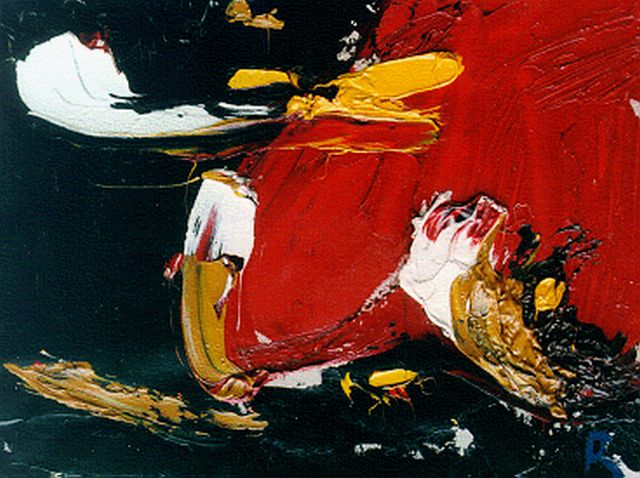 Romijn G.A.M.  | Abstracte compositie, olieverf op doek 30,0 x 40,0 cm, gesigneerd r.o. met 'R'