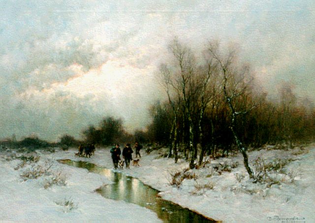 Désiré Thomassin | Winterse jacht, olieverf op doek, 49,7 x 69,7 cm, gesigneerd r.o.