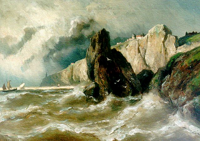 Jan H.B. Koekkoek | Schepen in de storm bij de kust van Dover, olieverf op doek, 50,7 x 71,7 cm, gesigneerd l.o.