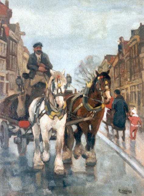 Cor Noltee | Paard en wagen in een straatje, olieverf op doek, 65,2 x 48,5 cm, gesigneerd r.o.