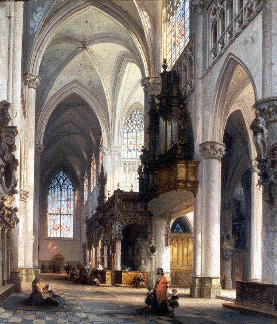 Jules Victor Genisson | Interieur van de St.-Gummarus te Lier, olieverf op doek, 75,2 x 64,4 cm, gesigneerd l.o. en gedateerd 1852