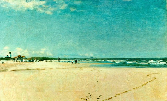 Frans Oerder | Katwijkse strand met i.d. verte Scheveningen, olieverf op doek, 35,0 x 55,5 cm, gesigneerd l.o.