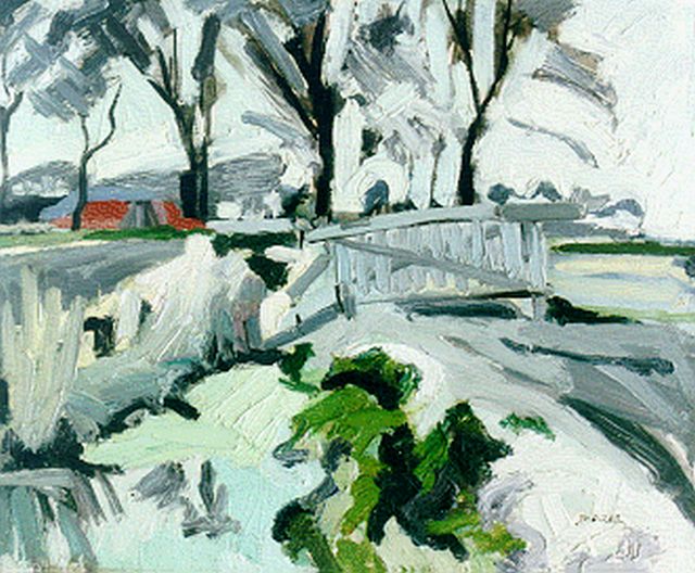 Jan van der Zee | Landschap met sloot en hek, 44,6 x 54,8 cm, gesigneerd r.o. en gedateerd april '31