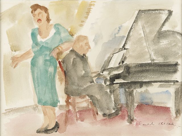 Ernest Albert | De recital, aquarel op papier, 26,0 x 34,5 cm, gesigneerd r.o.