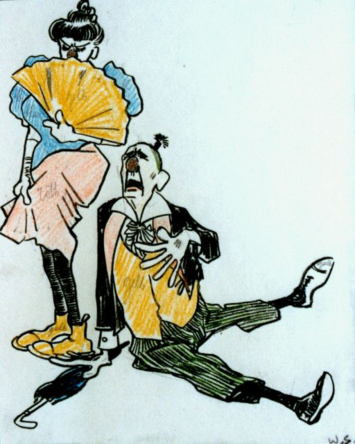 Willy Sluiter | Circusfiguren, krijt op papier, 23,0 x 18,5 cm, gesigneerd r.o. met initialen