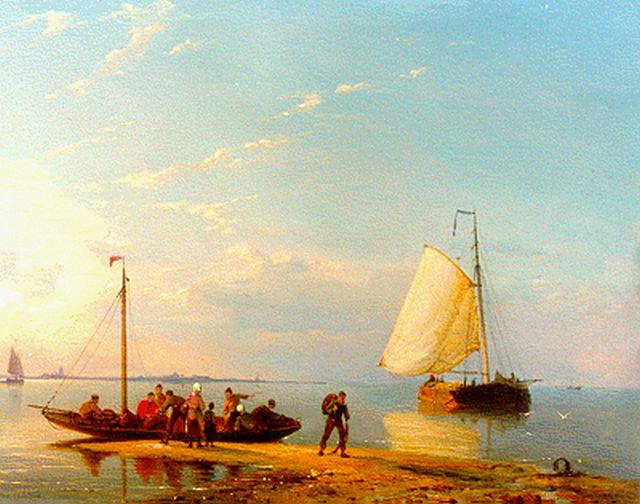 Pieter Cornelis  Dommershuijzen | Schepen op kalme zee, olieverf op paneel, 27,3 x 38,1 cm, gesigneerd l.o. en gedateerd 1884