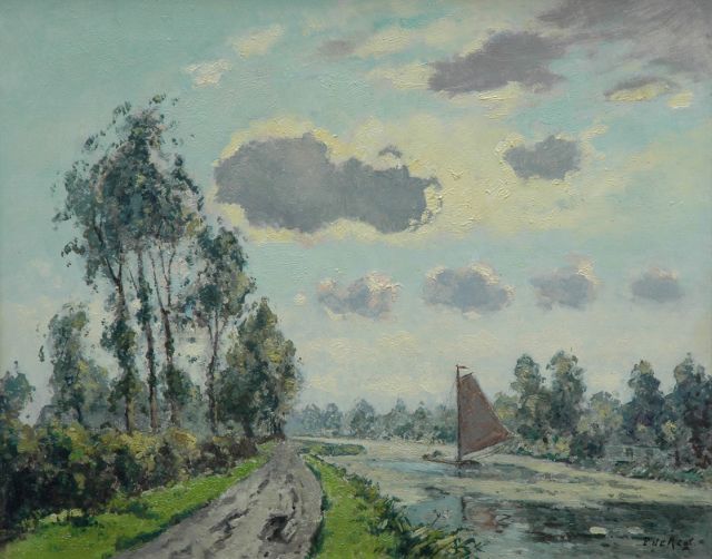 Piet de Regt | Langs de Vliet bij Voorschoten, olieverf op doek, 40,3 x 50,5 cm, gesigneerd r.o.