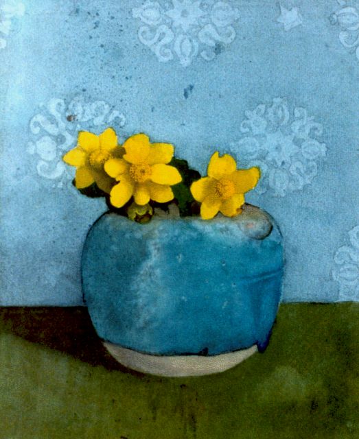 Jan Voerman sr. | Boterbloemen in een gemberpot, aquarel op papier, 25,0 x 20,5 cm