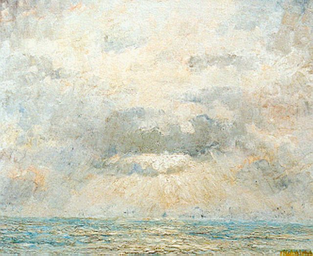 Mansvelt Beck P.E.A.  | Avondlucht boven zee, olieverf op doek 70,4 x 84,5 cm, gesigneerd r.o.