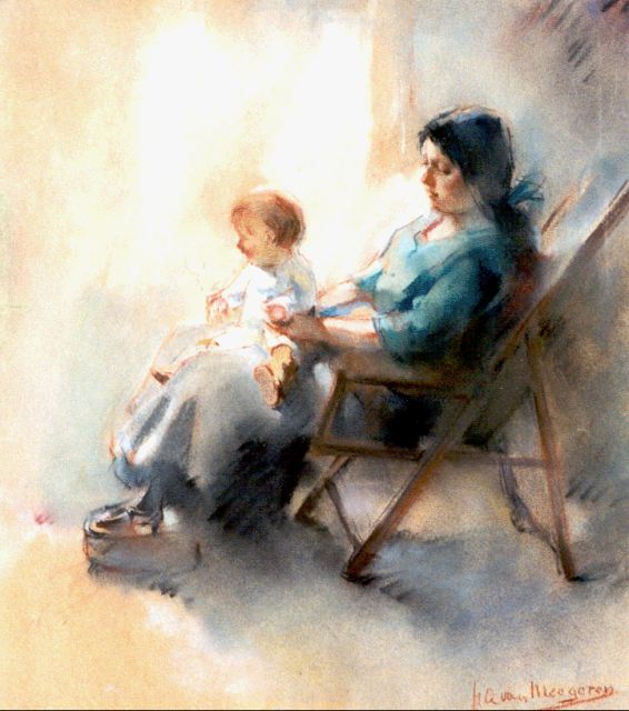 Han van Meegeren | Moeder met kind, pastel op papier, 27,5 x 24,3 cm, gesigneerd r.o.