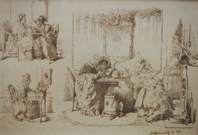 Alexander Hugo Bakker Korff | Drie interieurtekeningen, pen en inkt op papier, 29,1 x 41,2 cm, gesigneerd r.o. en gedateerd 1873