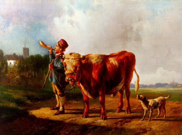 Albertus Verhoesen | De kleine herder, olieverf op paneel, 17,9 x 23,0 cm, gesigneerd l.o. en gedateerd 1870