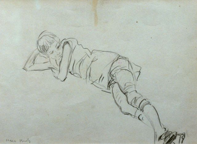 Isaac Israels | Liggend kind, potlood op papier, 17,8 x 24,5 cm, gesigneerd l.o.