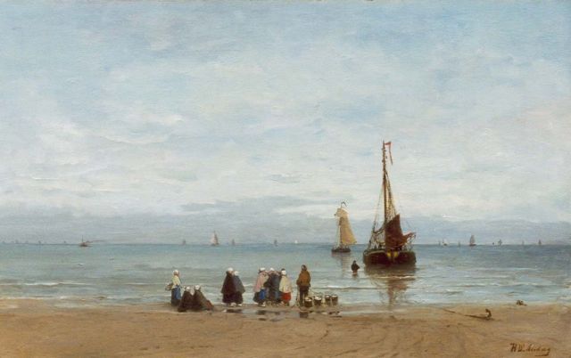 Mesdag H.W.  | Strandgezicht met vissersvrouwen wachtend op de vangst, olieverf op doek 48,1 x 78,1 cm, gesigneerd r.o.