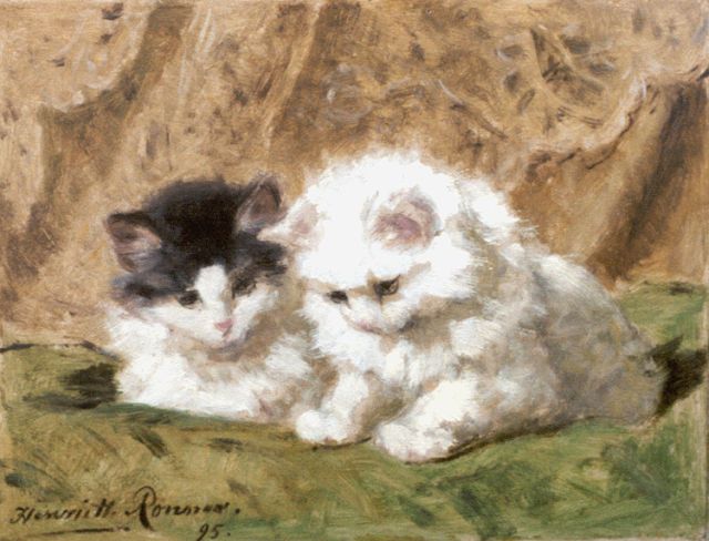 Henriette Ronner | Jonge katjes, 21,2 x 27,5 cm, gesigneerd l.o. en gedateerd '95