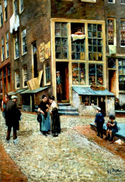 Gerard Johan Staller | Amsterdams straatje, olieverf op paneel, 47,0 x 32,8 cm, gesigneerd r.o.