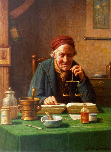 Willem van Nieuwenhoven | De apotheker, olieverf op doek, 40,3 x 30,2 cm, gesigneerd r.o.
