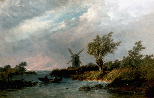 J.G. Hans | Polderlandschap bij buiig weer, olieverf op paneel, 24,8 x 39,4 cm, gesigneerd r.o.