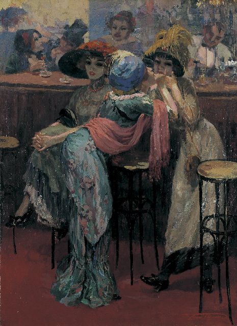 Henri Thomas | Cocottes aan de bar, olieverf op doek, 75,0 x 55,2 cm, gesigneerd r.o. en te dateren ca. 1910