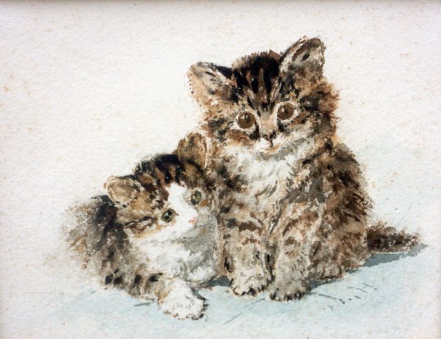 Henriette Ronner | Twee katjes, aquarel op papier, 17,0 x 21,5 cm