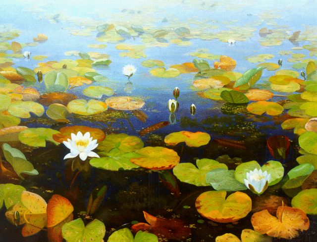 Dirk Smorenberg | Waterlelies, olieverf op doek, 89,8 x 115,1 cm, gesigneerd r.o.