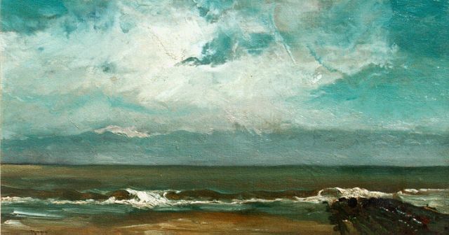 Feliciën Joseph Victor Rops | Strandgezichtje, olieverf op doek, 21,0 x 39,0 cm, gesigneerd l.o.