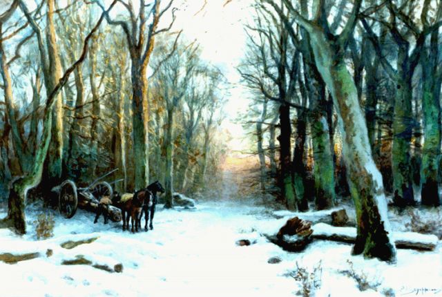 Schipperus P.A.  | Paarden in een winters bos, aquarel op papier 37,0 x 54,5 cm, gesigneerd r.o.