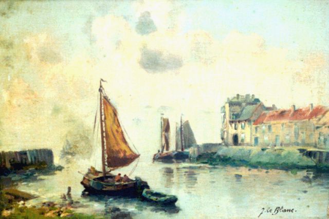 Adriaan Christiaan Willem Terhell | Schepen aan de stadsrand, olieverf op paneel, 32,0 x 47,0 cm, gesigneerd r.o.