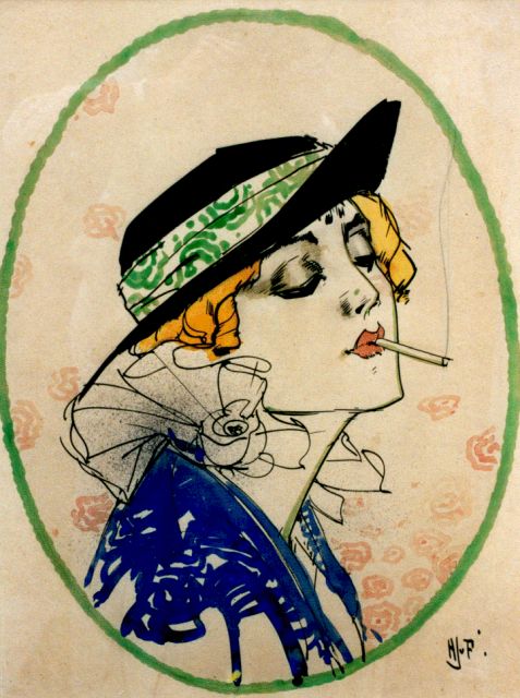 H.J. van Piggelen | Dame met sigaret, aquarel op papier, 51,0 x 39,0 cm, gesigneerd r.o. met ini
