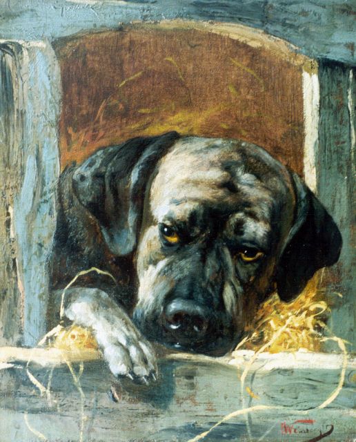 Anton Weinberger | De waakhond, olieverf op doek, 32,2 x 26,7 cm, gesigneerd r.o.
