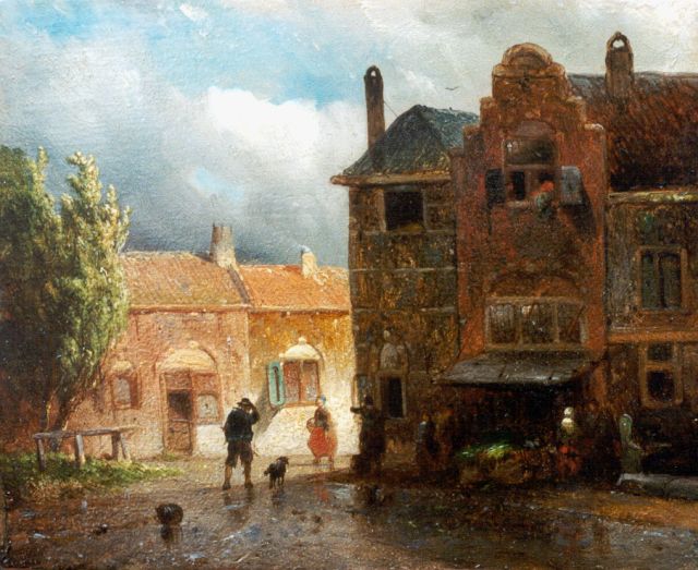 D. Pols | Dorpsgezicht bij buiig weer, olieverf op paneel, 10,2 x 12,7 cm