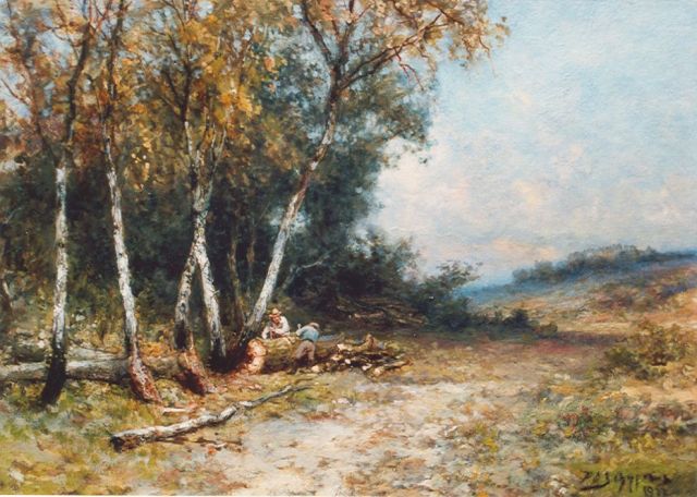 Piet Schipperus | Houthakkers aan de bosrand, 42,3 x 60,0 cm, gesigneerd r.o. en gedateerd 1922
