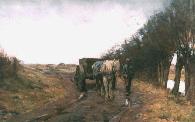 Bernard Schregel | Boer op weg naar huis, olieverf op doek, 33,7 x 52,2 cm